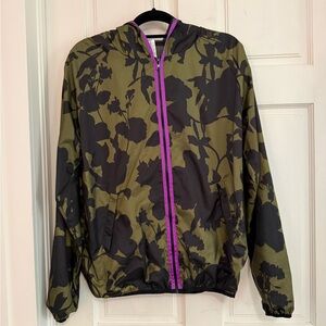 Olive Green Floral Jacket with Purple Trim